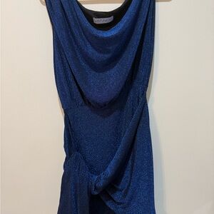 Petal + Pup Blue Metallic Drape Front Mini Dress Size Medium Cocktail Party